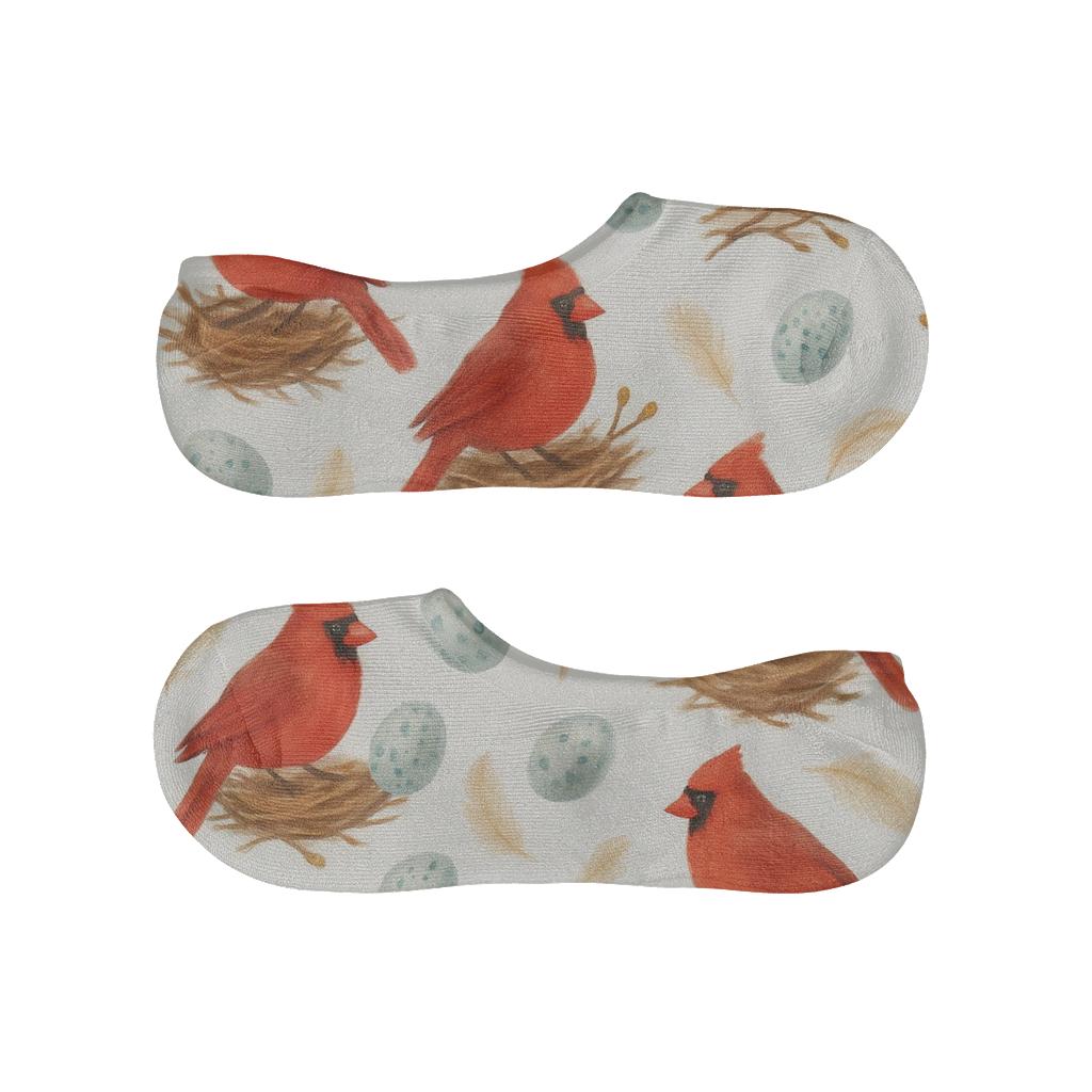 Cardinal Nest And Egg Scatter On Snow White Background breathable seamless no-show sockscustom no-show socks
