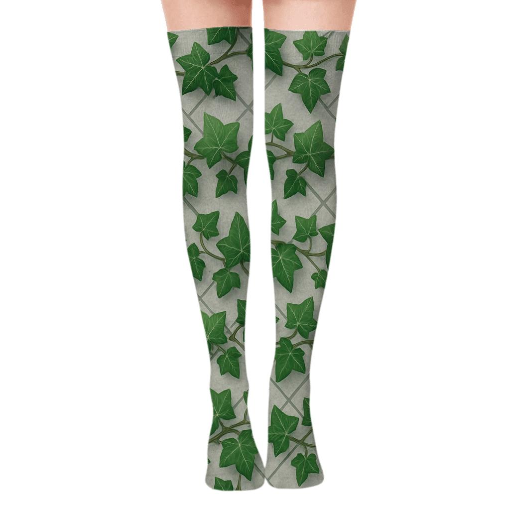 Dewdrop Ivy Trellis Bands On Stone Gray trendy patterned over-the-knee socks