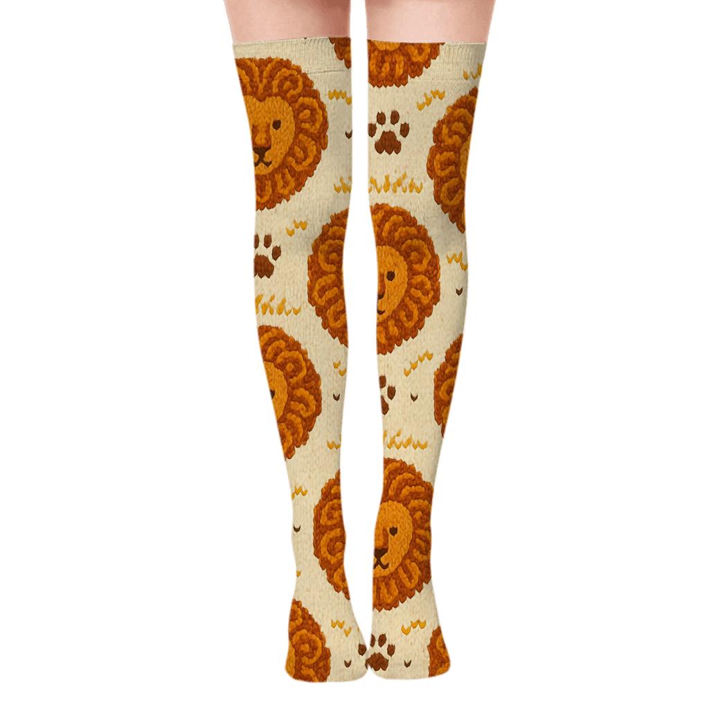 Knitted Illusion Lion Mane Lattice premium cozy over-the-knee socks