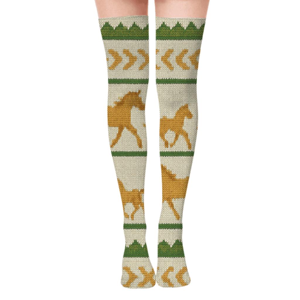Knitted Pattern Illusion Meadow Trot Horse personalized over-the-knee socks