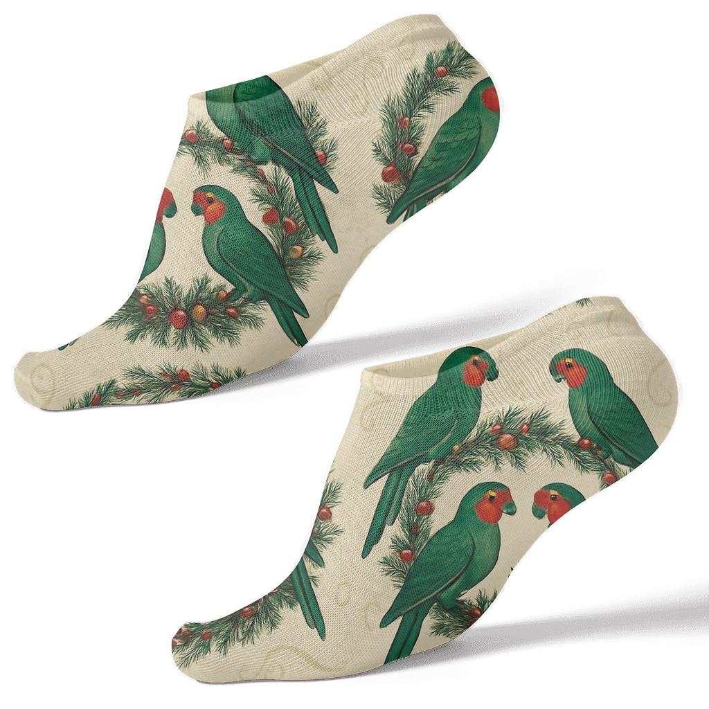 Parrot Christmas Wreath Mirror Pair On Cream Beige Background premium sports ankle socks