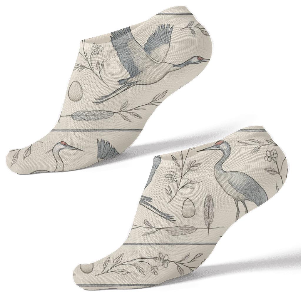 Crane Branch Band Borders On Beige Background comfortable cotton ankle socks