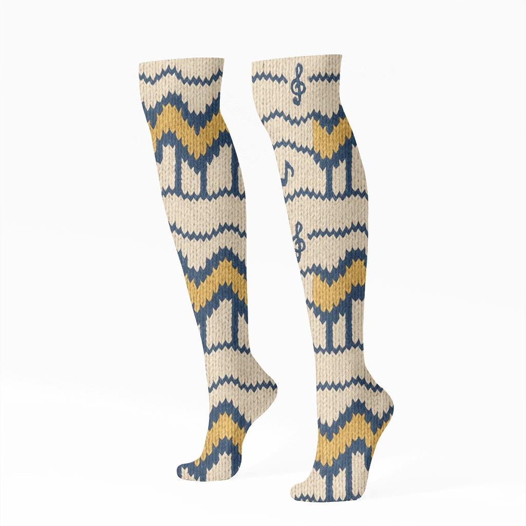 Piano Key Chevron For Musician Calm comfortable cotton knee-high socks