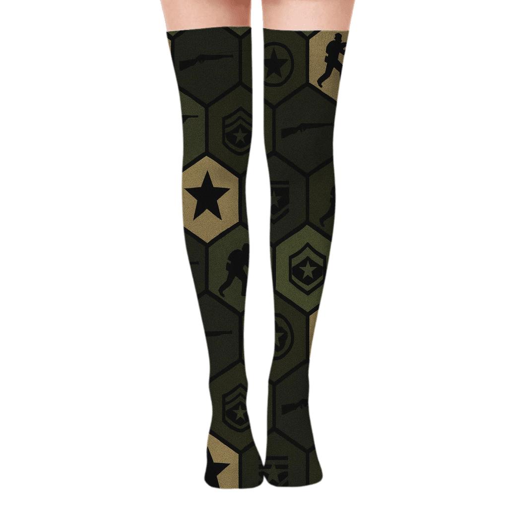 Camouflage Lattice Soldier Pattern trendy patterned over-the-knee socks