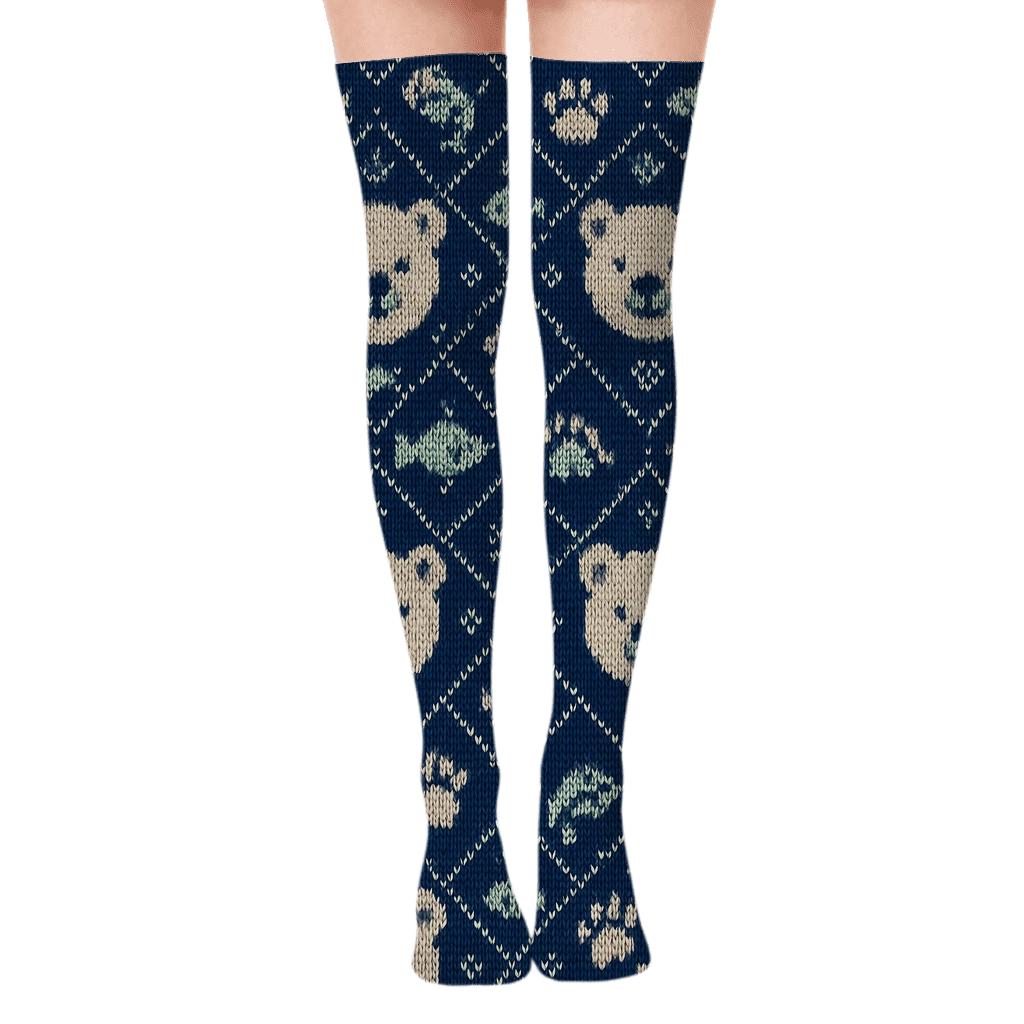 Knitted Rhythm Polar Bear Pattern custom over-the-knee socks