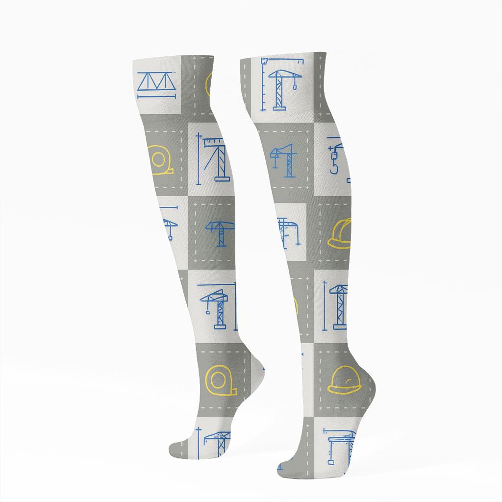 Blueprint Lattice With Civil Engineer Charm soft everyday knee-high socks