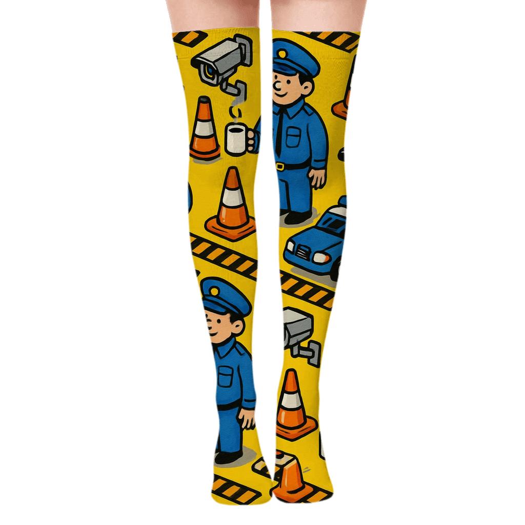 Checkpoint Parade With Security Guard Icons premium cozy over-the-knee socks