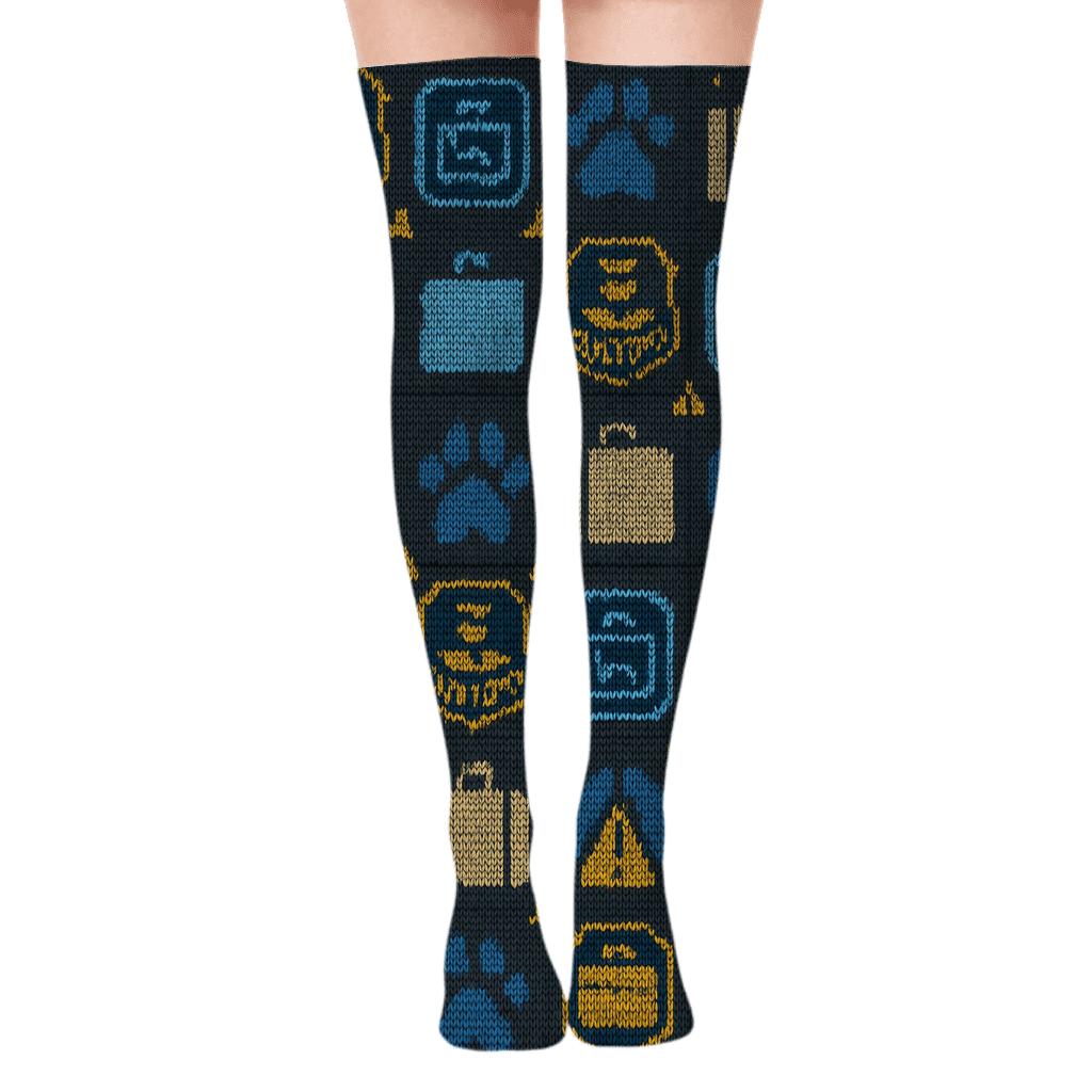 Customs Officer Badge Grid On Charcoal Field custom over-the-knee socks