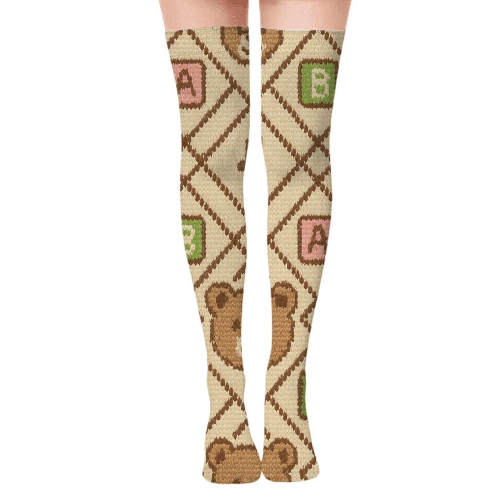 Teddy Bear Lattice With Childcare Worker Warmth premium cozy over-the-knee socks
