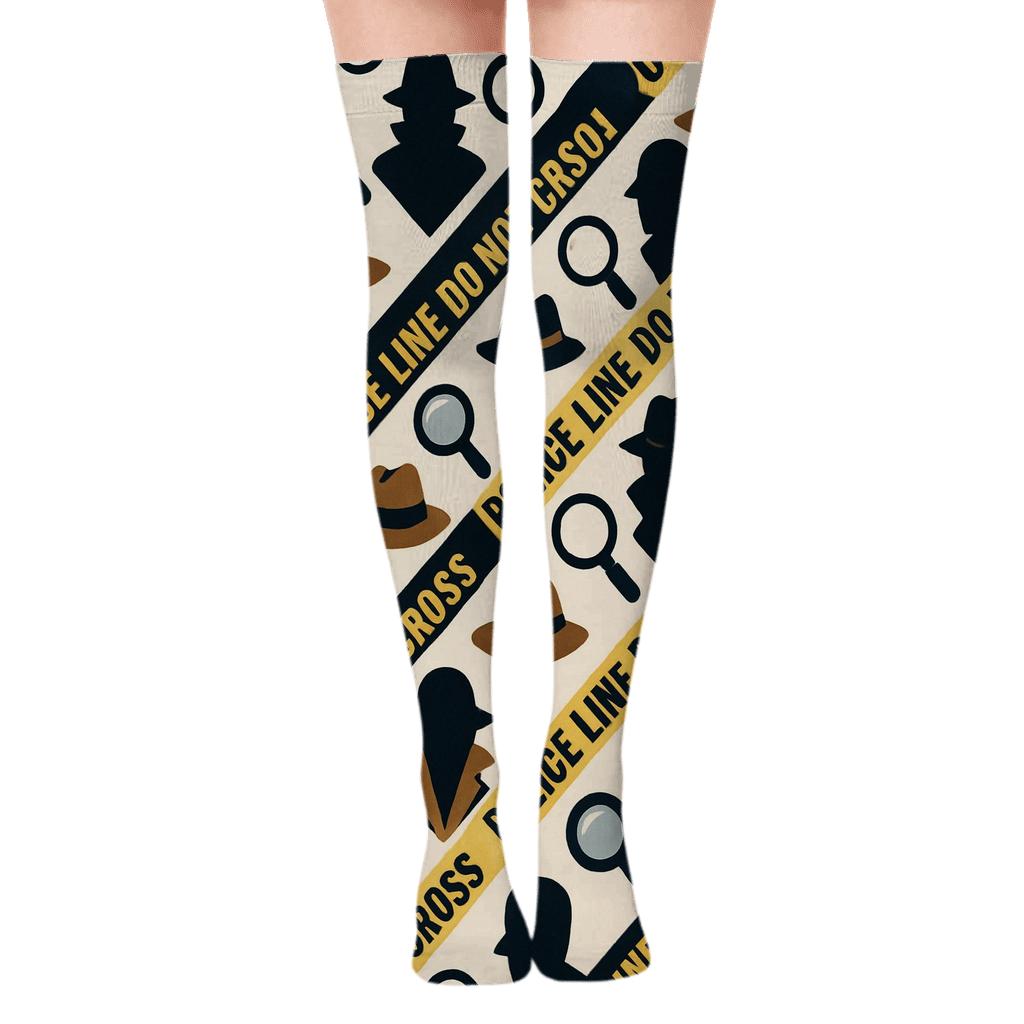 Police Detective Taped Evidence Stripework soft everyday over-the-knee socks
