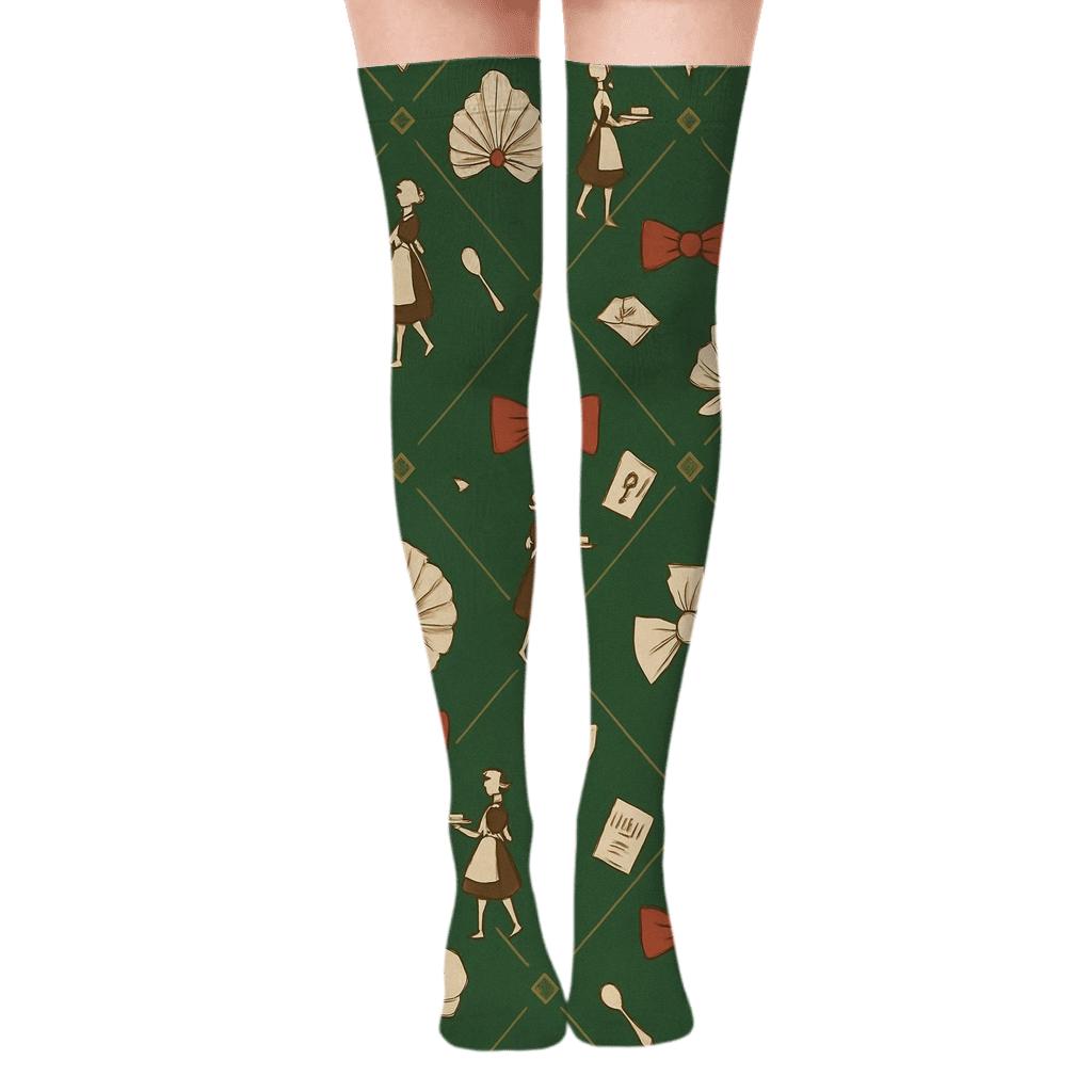 Waitress Napkin Fold Constellation Tiles trendy patterned over-the-knee socks