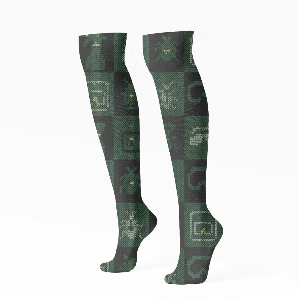 Pest Control Technician Knitted Pattern Illusion Grid stylish athletic knee-high socks