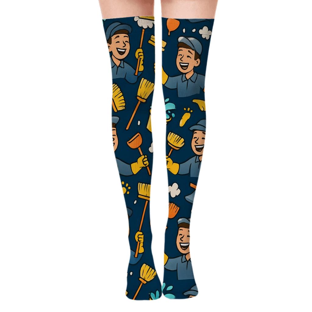 Janitor Juggle Wave Pattern unique graphic over-the-knee socks