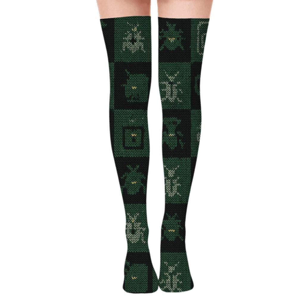 Pest Control Technician Knitted Pattern Illusion Grid comfortable cotton over-the-knee socks