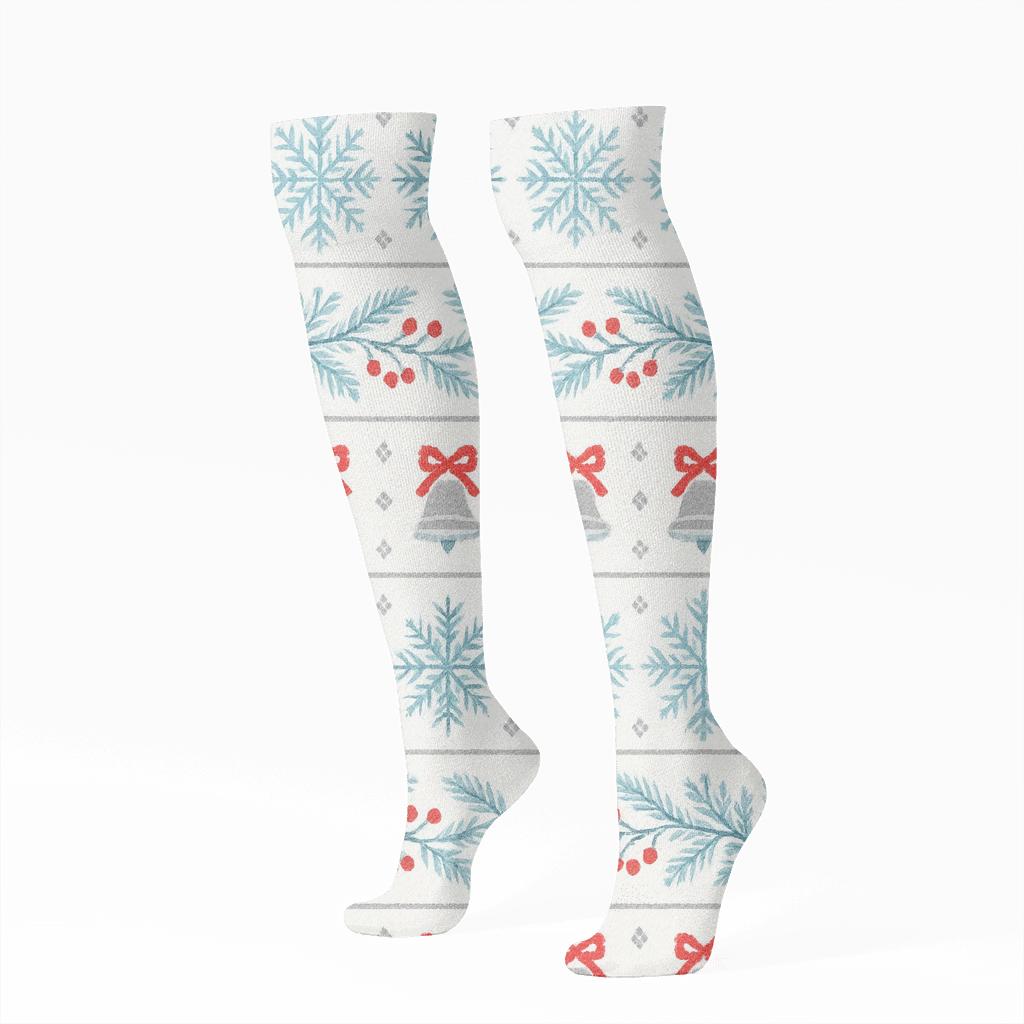 Snowflake Lattice Christmas Border Bands soft everyday knee-high socks