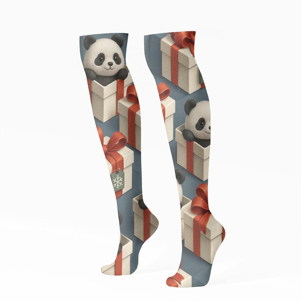 3D Frosted Panda Gift Box Tessellation custom knee-high socks