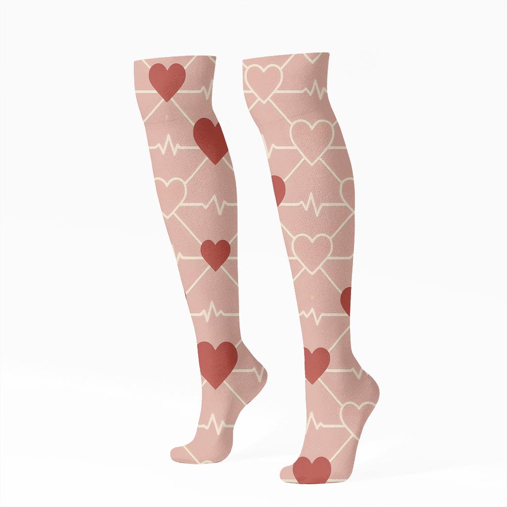 Crimson Lattice Of Classic Heart Tiles stylish athletic knee-high socks