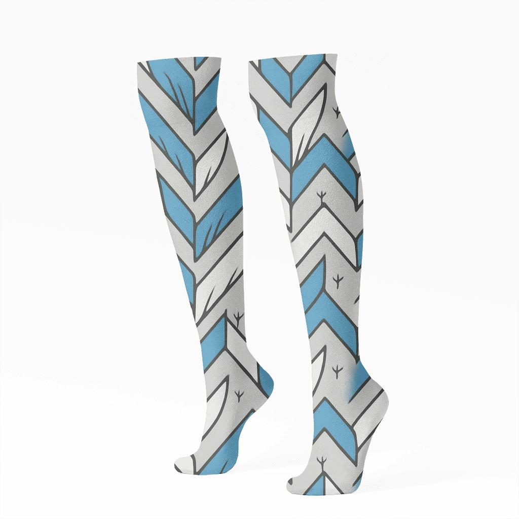 Blue Jay Chevron Beak Pattern On Light Gray Background soft everyday knee-high socks
