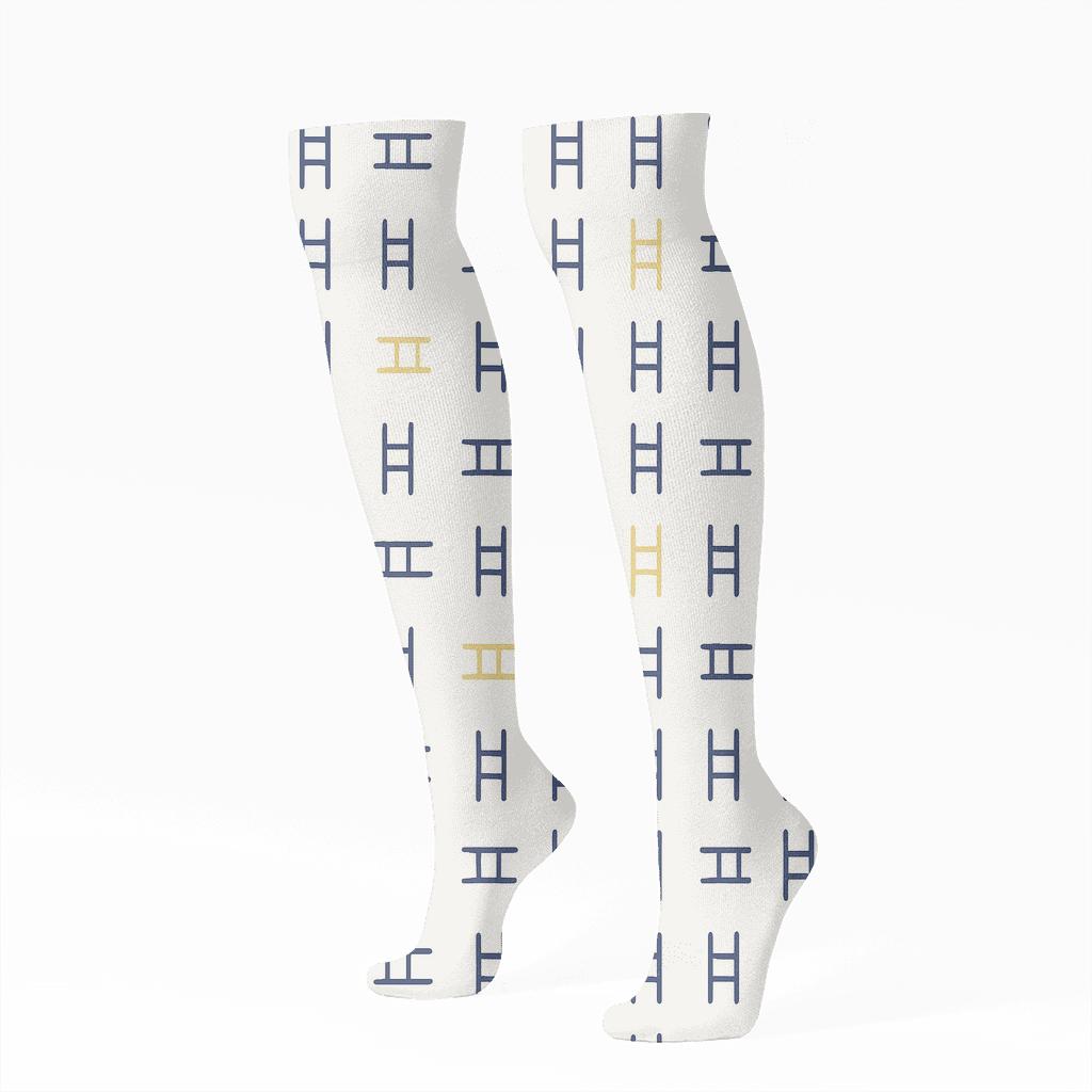 Fine Ladder Pulse Grid designer print knee-high socks