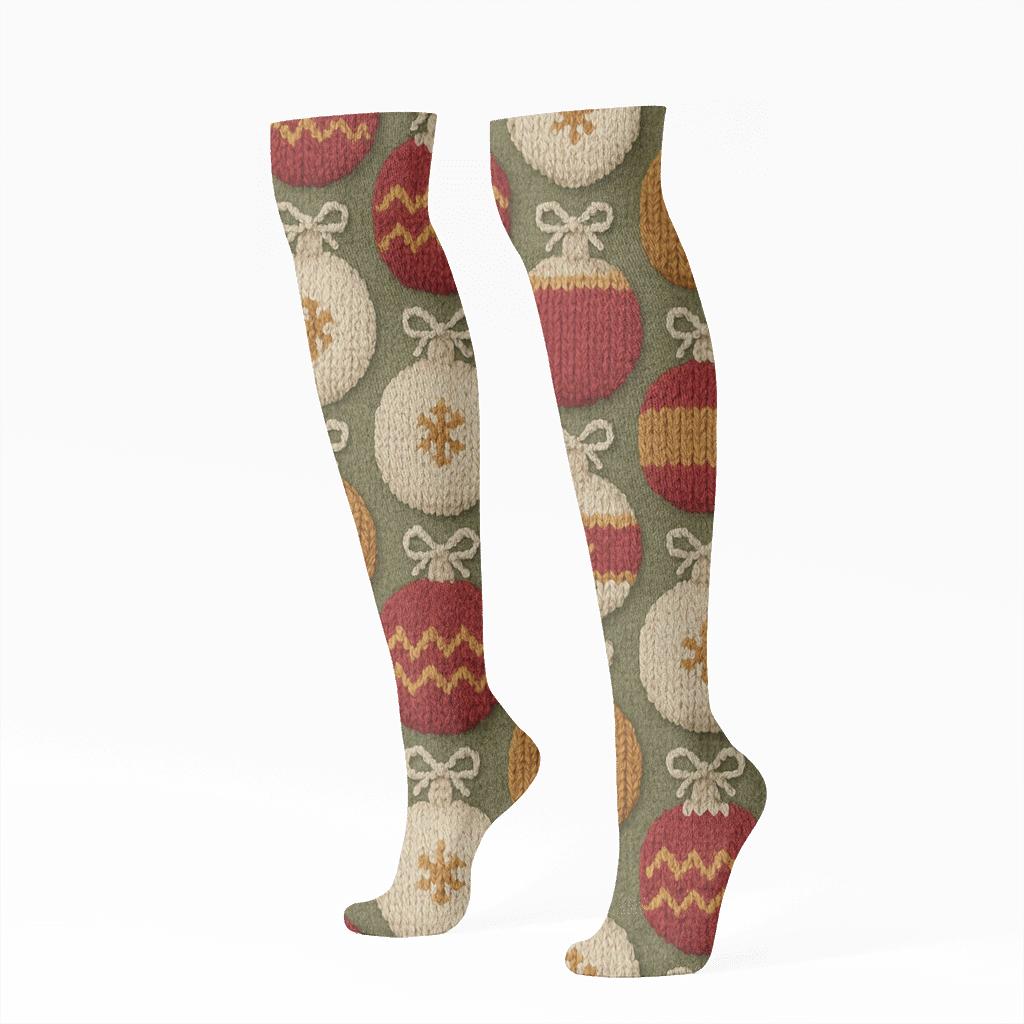 Ornament Mosaic For Cozy Xmas Nights soft everyday knee-high socks
