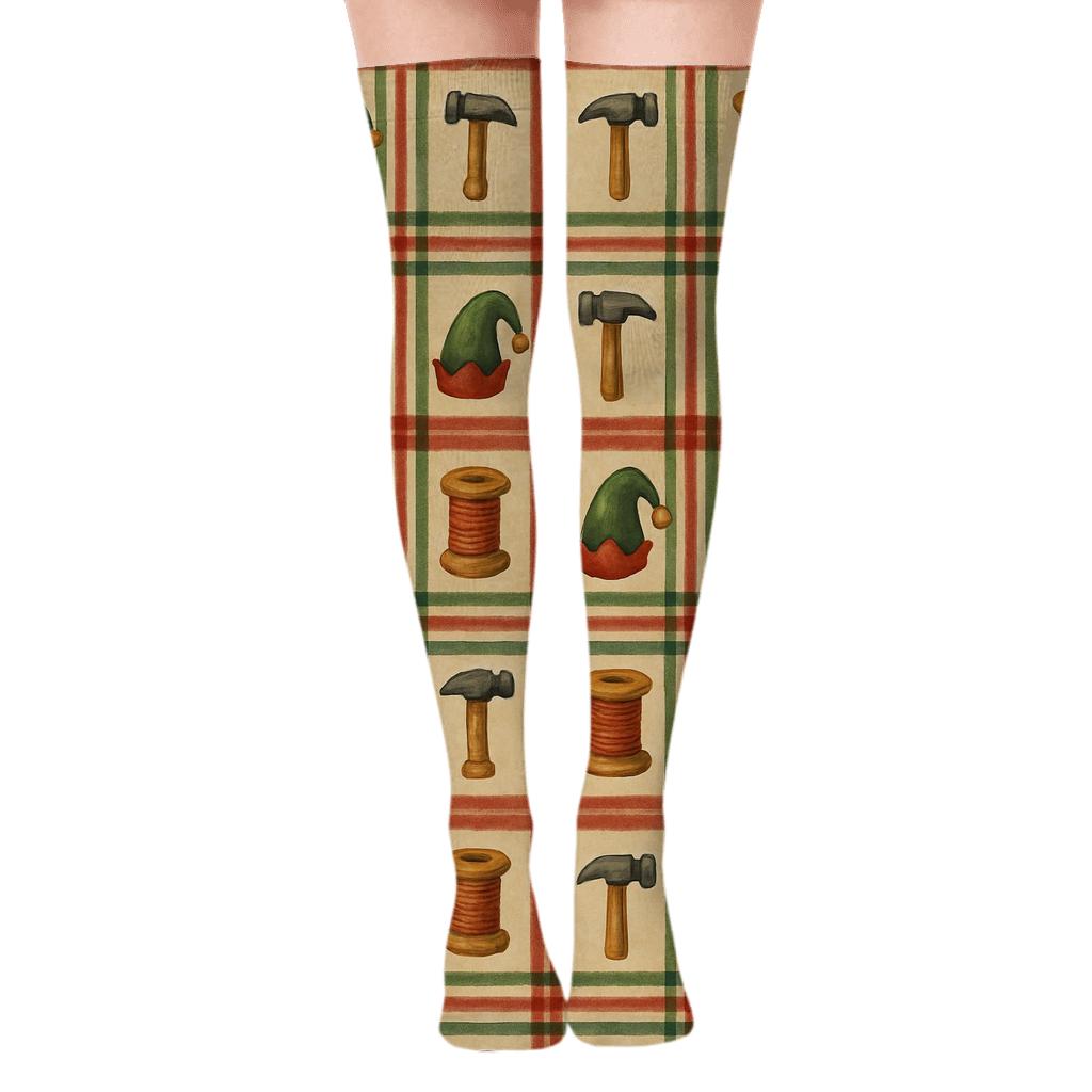 Elf Workshop Plaid, Xmas Edition soft everyday over-the-knee socks