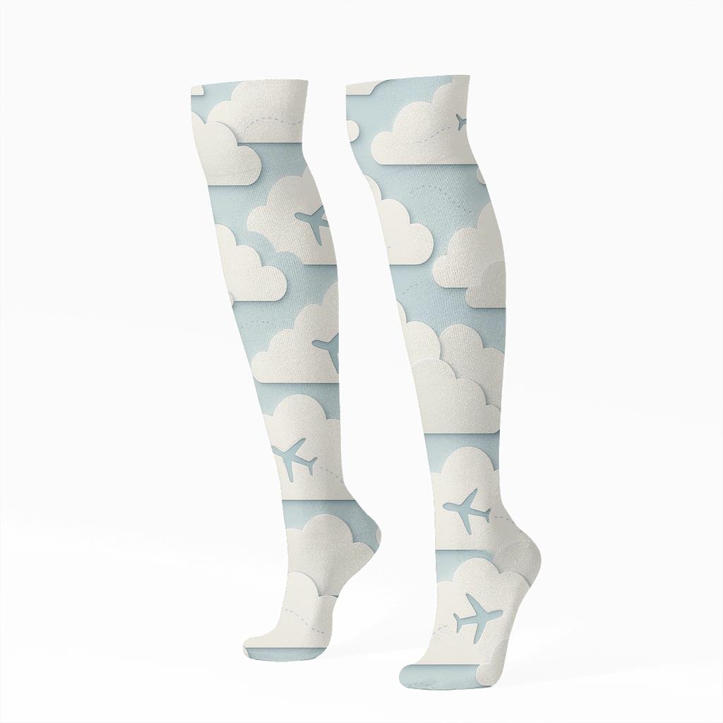 Airplane Paper Cut Cloud Tessellation comfortable cotton knee-high socks