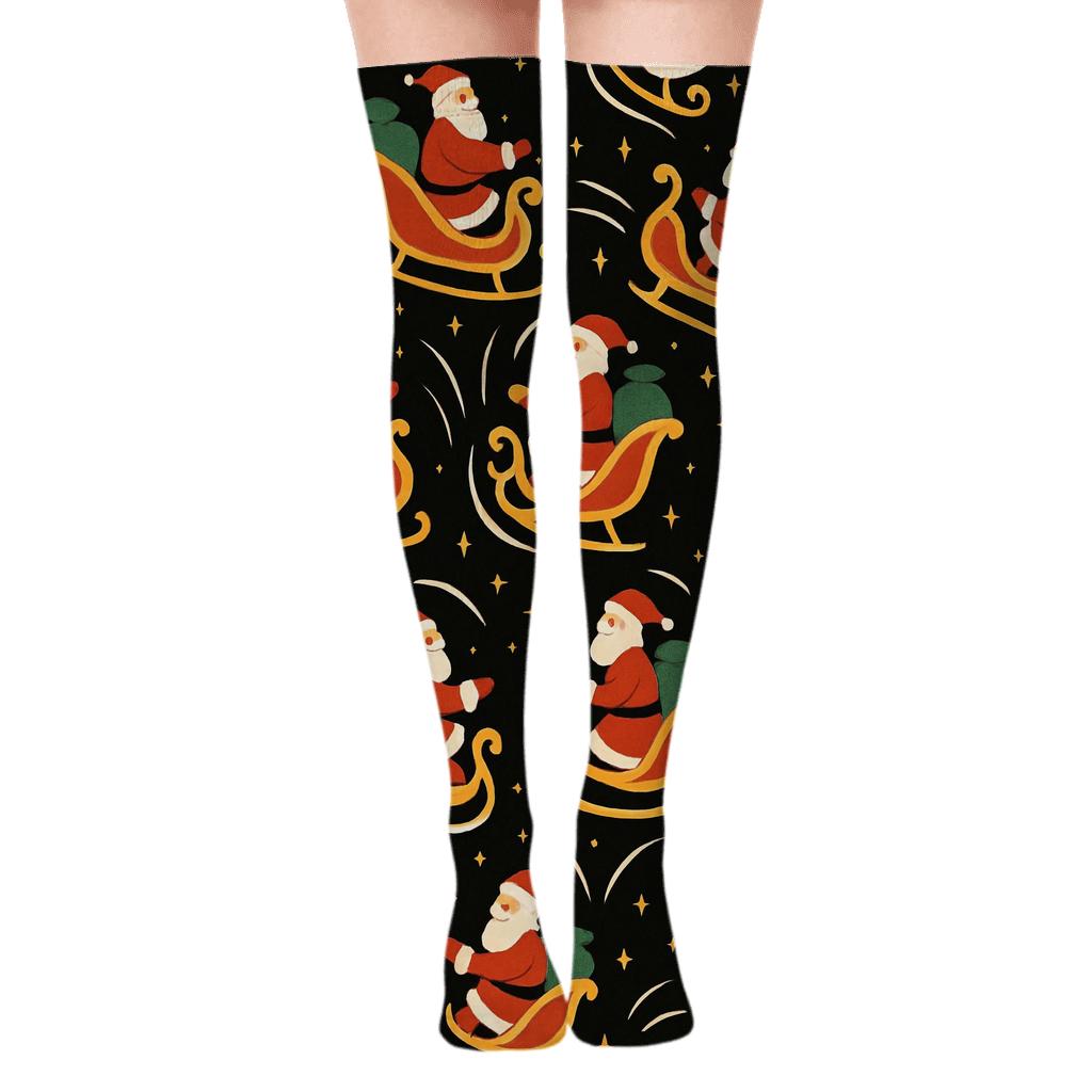 Christmas Santa Sleigh Spiral Tessellation designer print over-the-knee socks