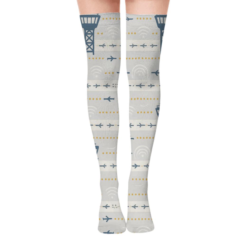 Air Traffic Control Tower With Airplane Bands comfortable cotton over-the-knee socks