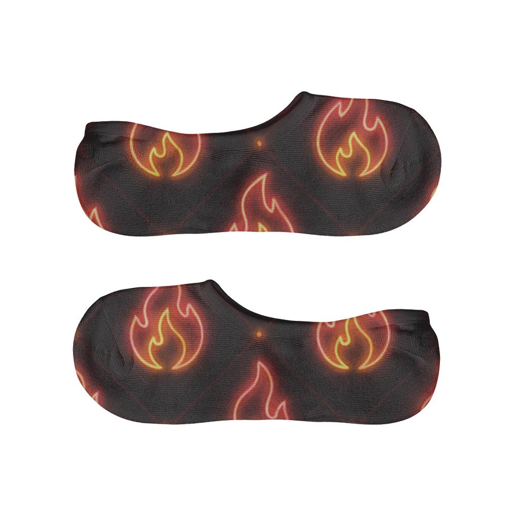 Neon Flame Signage Diamond Repeat On Charcoal Black soft cotton no-show socks
