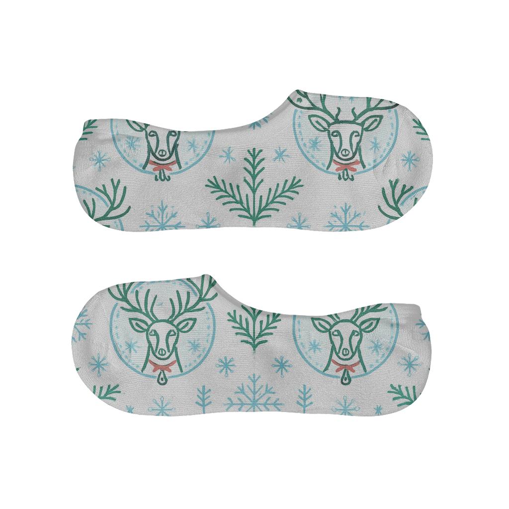 Scandinavian Folk Medallions With Reindeer Head Motifs designer printed no-show socks