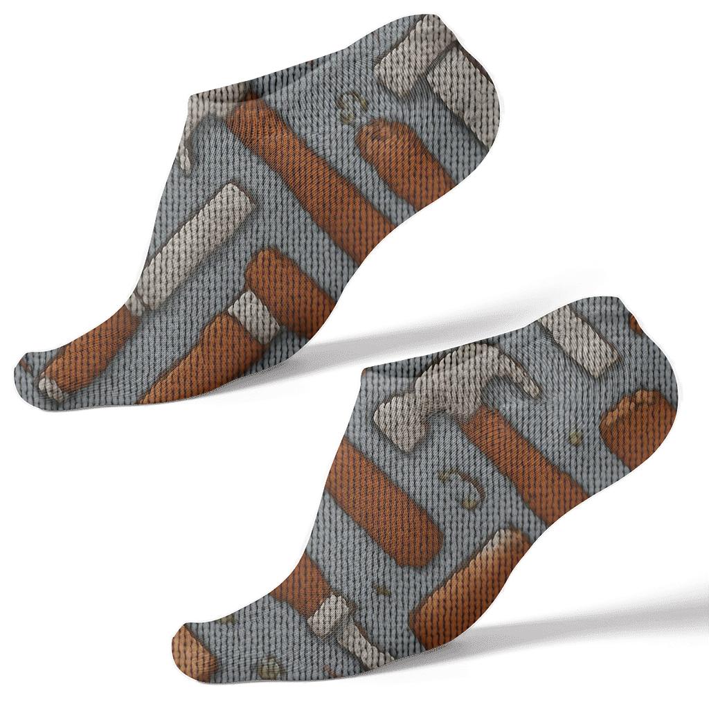 Carpenter Tool Lattice In Knitted Pattern Illusion unique graphic ankle socks