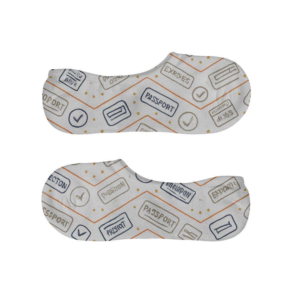 Passport Stamp Chevron With Customs Officer Details personalized no-show socks