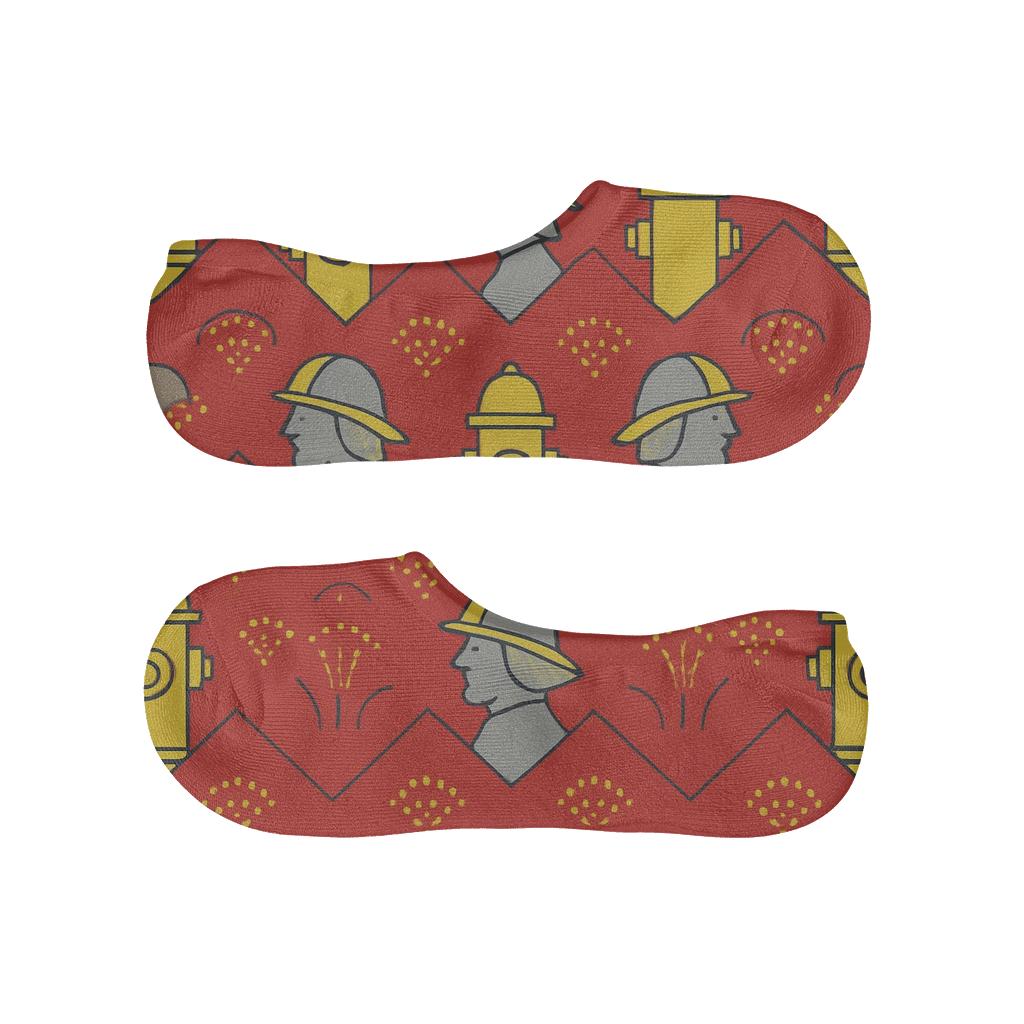 Hydrant Chevron Pattern With Fire Fighter Silhouettes comfortable invisible socks