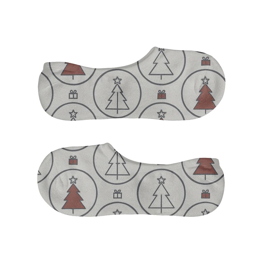 Ornament Medallions With Christmas Tree Icons designer printed no-show socks