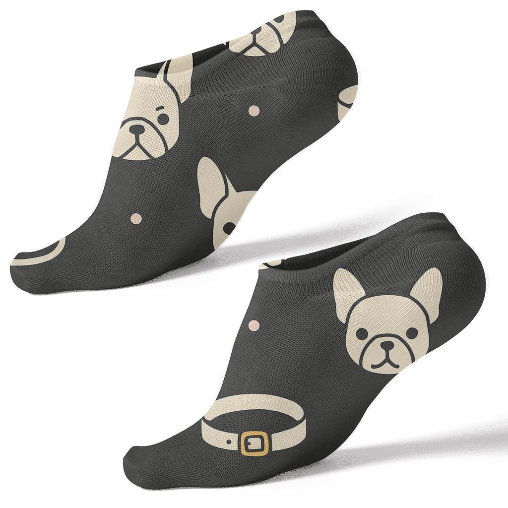Minimal Collar Loop Grid With Fawn Bulldogs On Charcoal personalized ankle socks