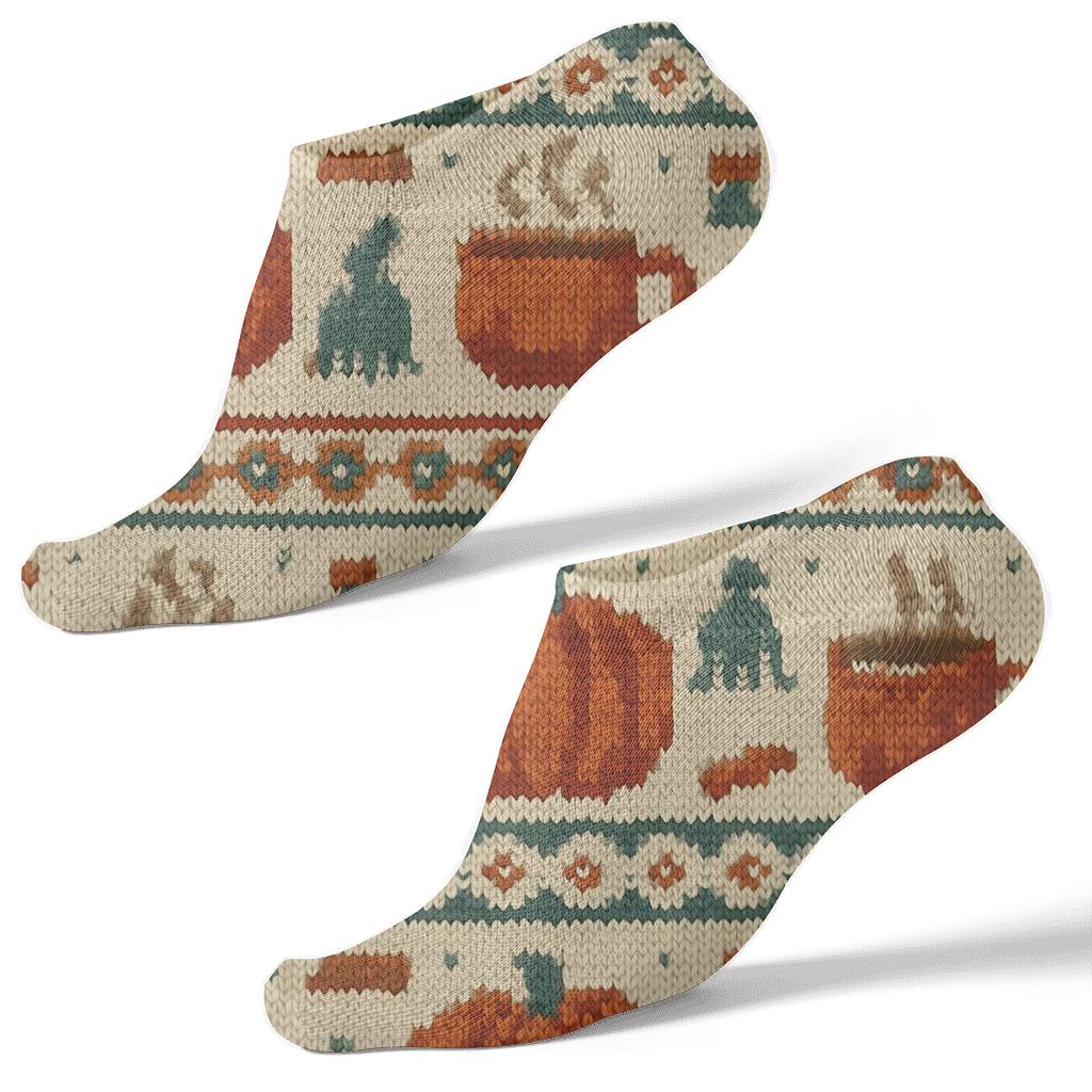 Knitted Pumpkin Mug Fair Isle On Creamy Beige Background stylish athletic ankle socks