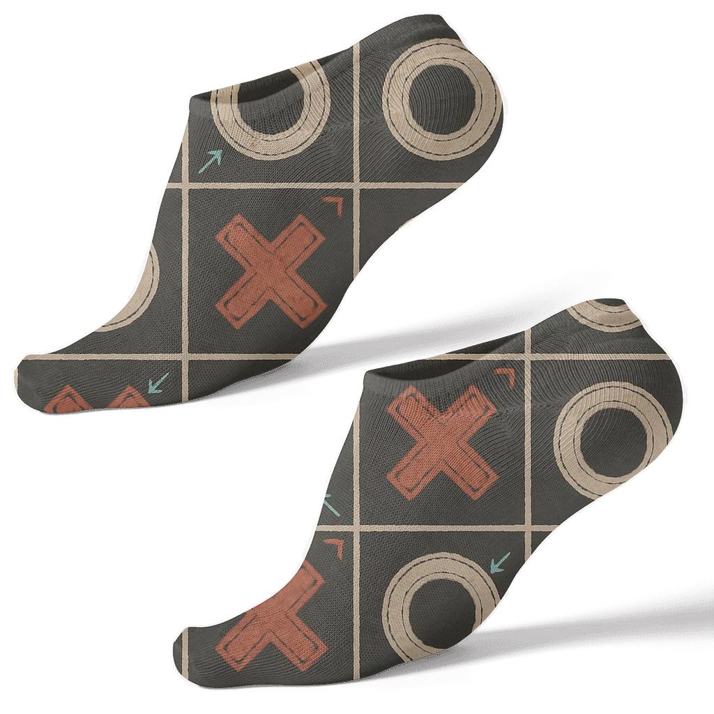 Vintage Game Board Aesthetic XO Pattern, Valentines Xo Icons unique graphic ankle socks