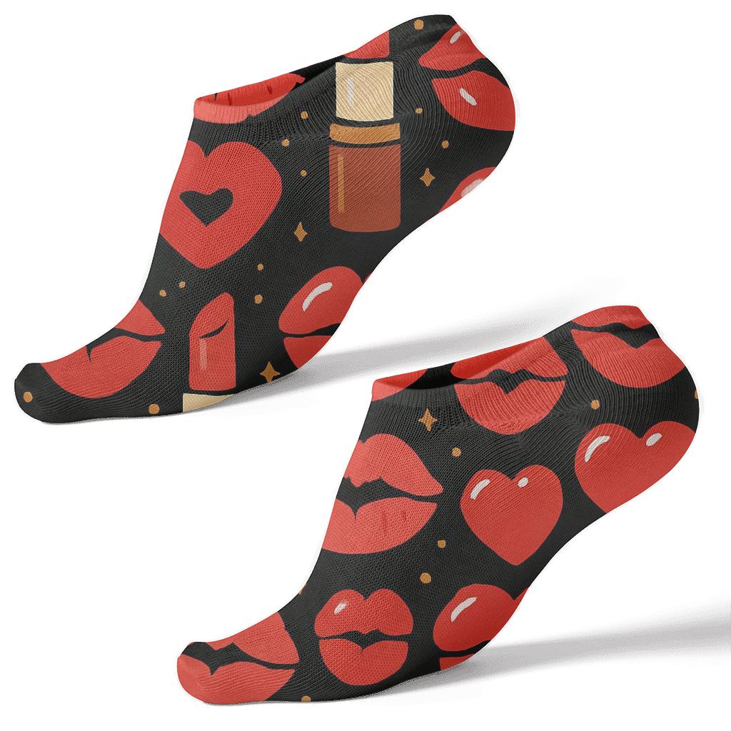 Lipsticks With Valentine S Lips Pattern Bands On Black designer print ankle socks