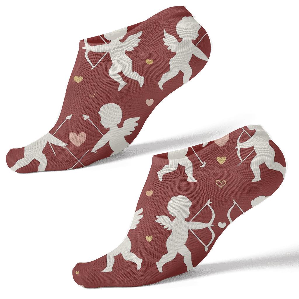 Mirrored Cherub Parade Pattern, Valentines Cupid Silhouette unique graphic ankle socks