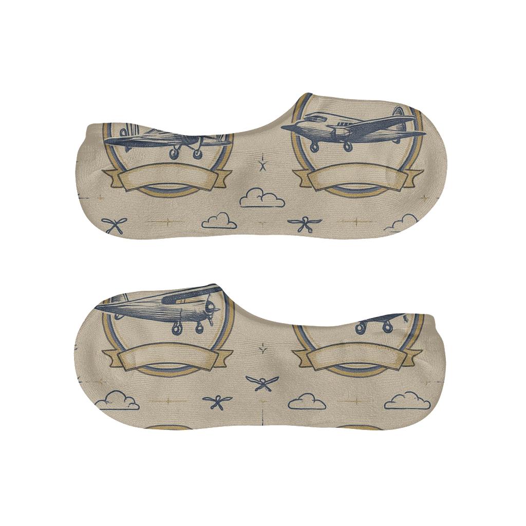 Vintage Aviation Poster Airplane Medallions breathable seamless no-show sockscustom no-show socks