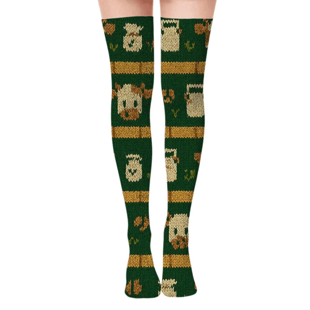Knitted Pasture Cow Weave custom over-the-knee socks