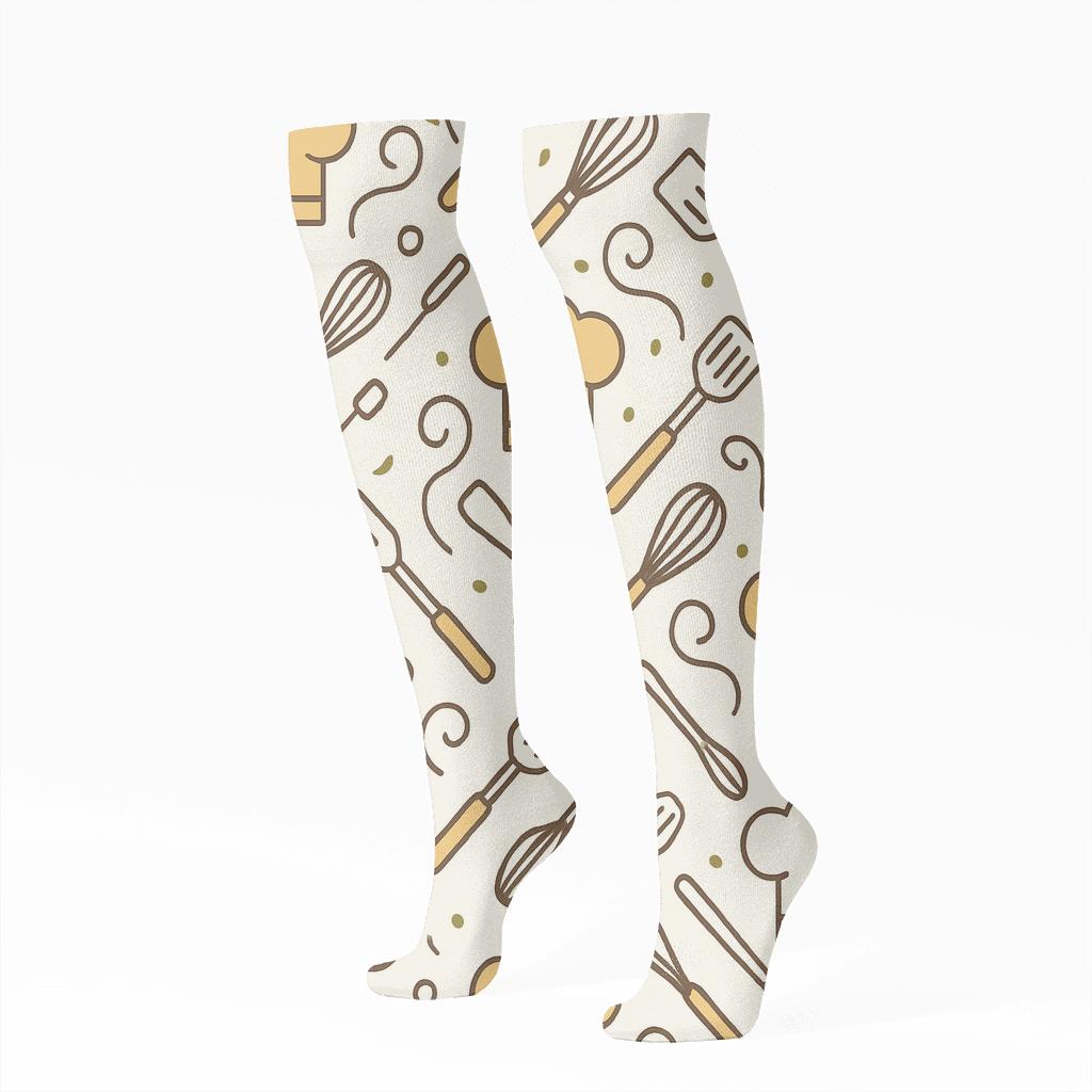 Chef Hat Lattice Pattern For Cook premium sports knee-high socks