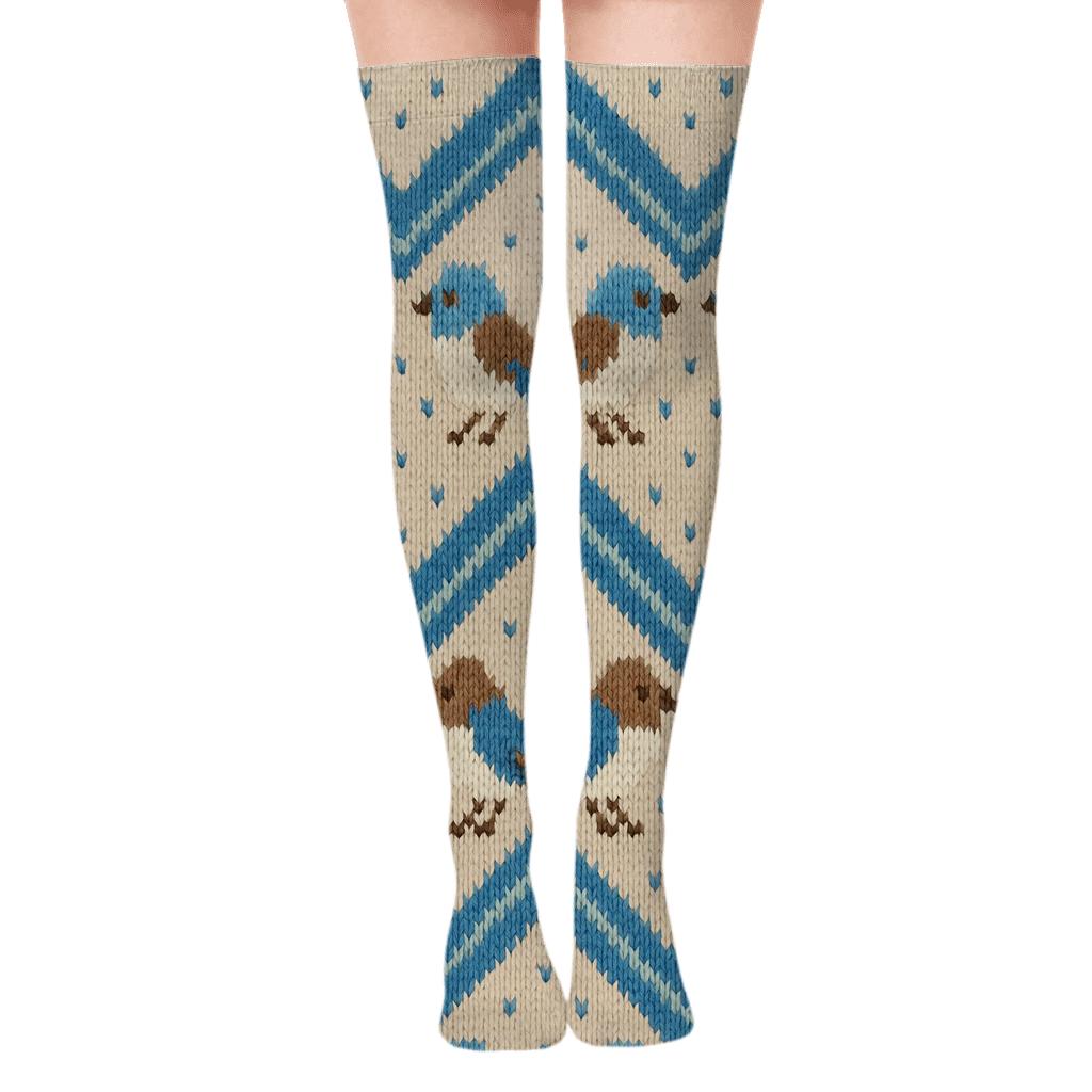 Knitted Illusion Birdsong Chevron comfortable cotton over-the-knee socks