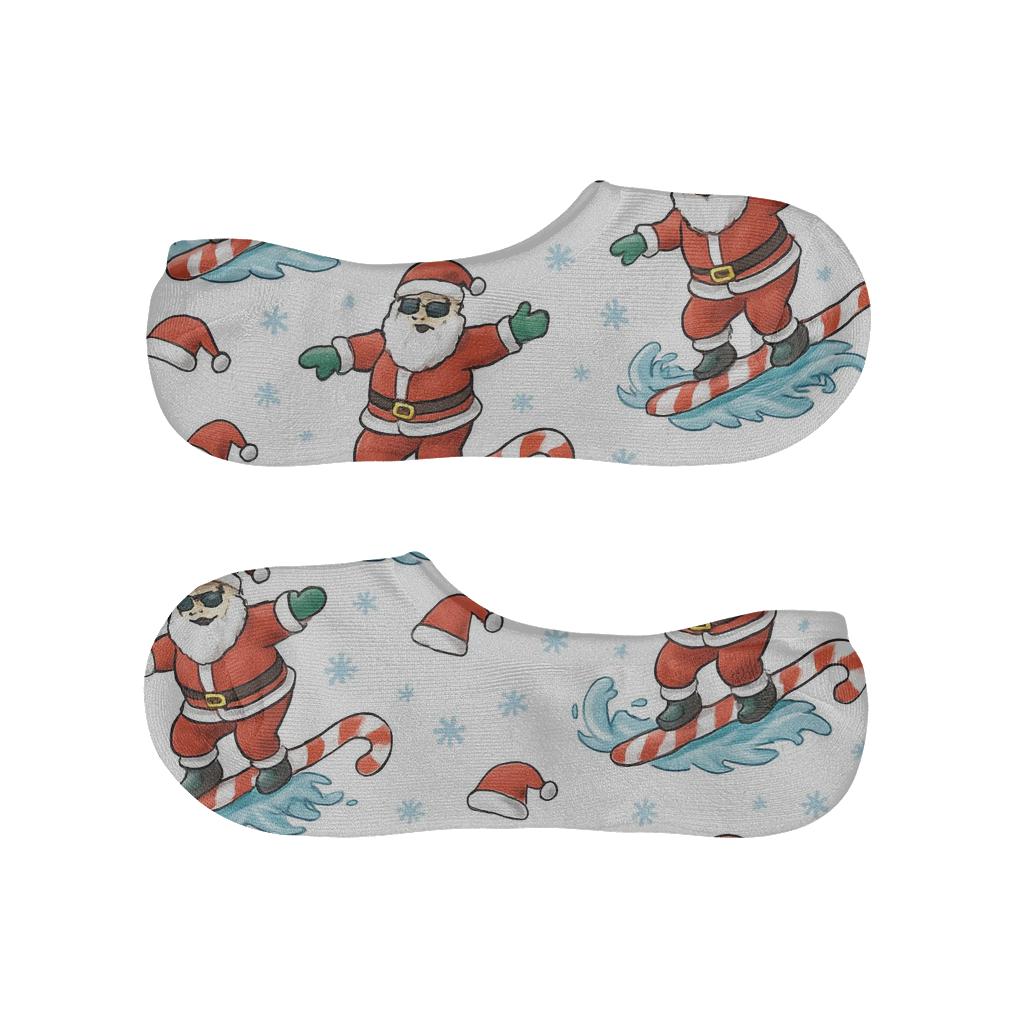 Santa Surfing, Christmas Diagonal Scatter On White unique hidden socks
