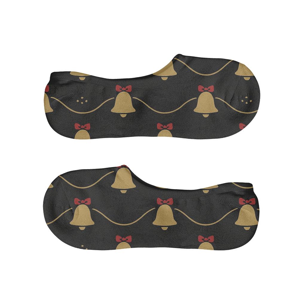Minimalist Xmas Bell Wave On Black Background comfortable invisible socks