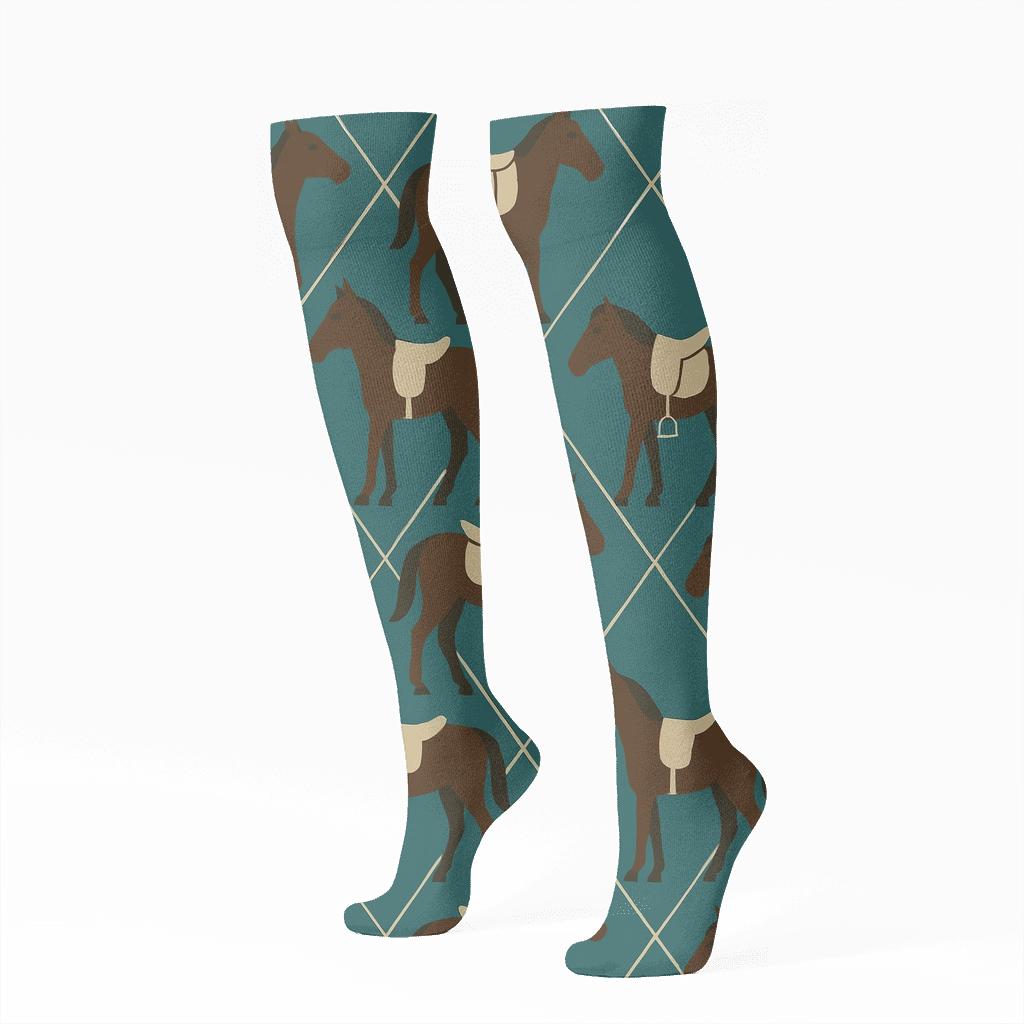Saddle Lattice With Horse Silhouette Tiles personalized knee-high socks
