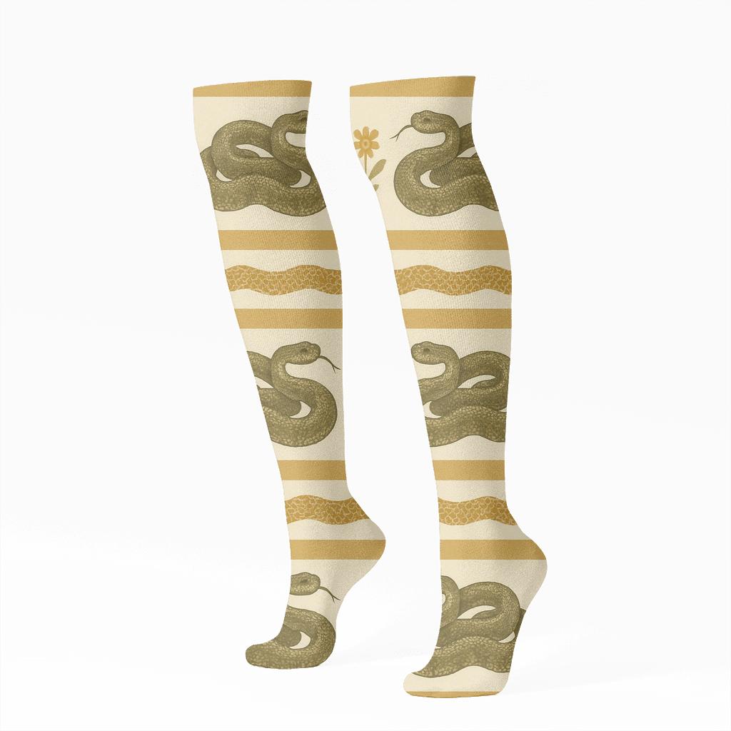 Desert Cacti Bands With Coiled Snake Motifs comfortable cotton knee-high socks