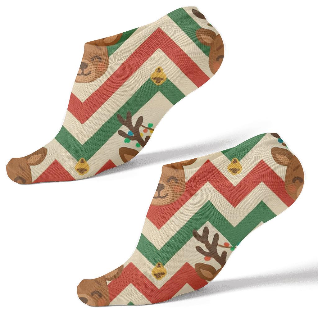 Xmas Reindeer With Tinsel Tangled Chevron trendy patterned ankle socks