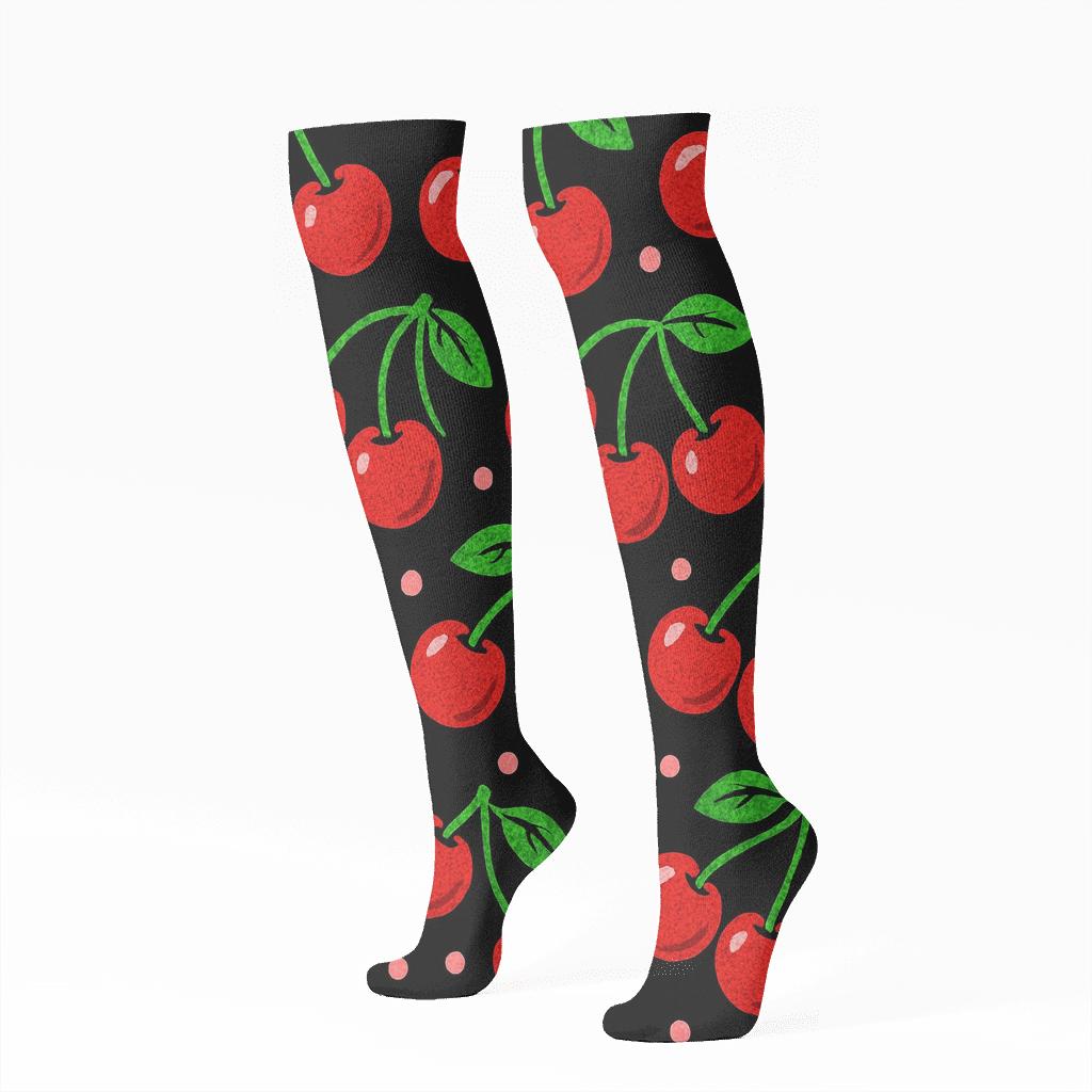 Cherry Cartoon Diagonal Pair Parade comfortable cotton knee-high socks