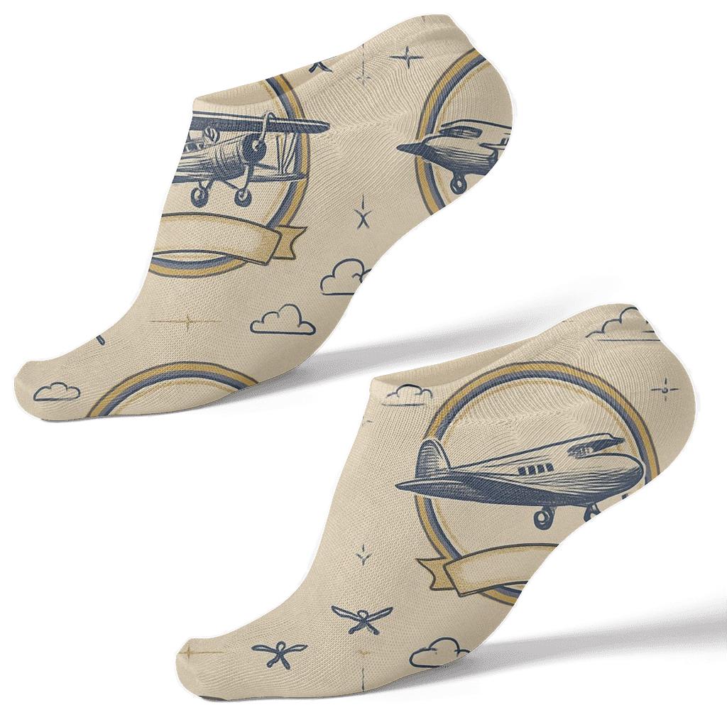 Vintage Aviation Poster Airplane Medallions soft everyday ankle socks
